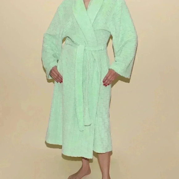 Vintage Mint Terry Cloth Robe Size Large Boho Retro Robe Womens Long Spa Robe - Picture 3 of 6